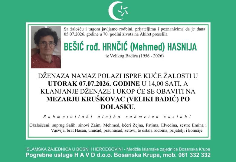 Be&scaron;ić rođ. Hrnčić (Mehmed) Hasnija