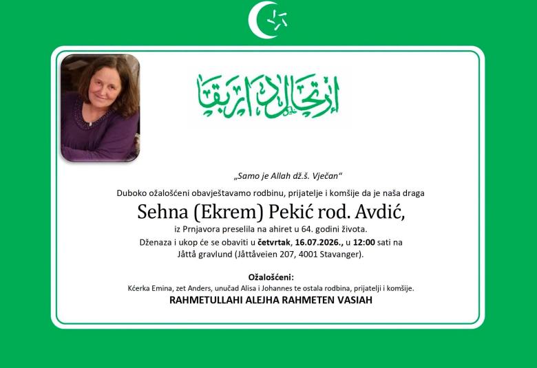 Sehna (Ekrem) Pekić, rođ. Avdić,