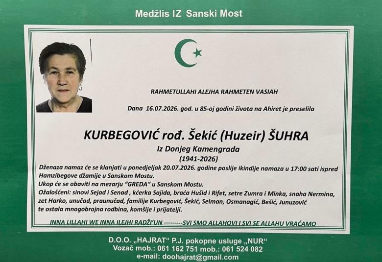 Kurbegović rođ. &Scaron;ekić (Huzeir) &Scaron;uhra