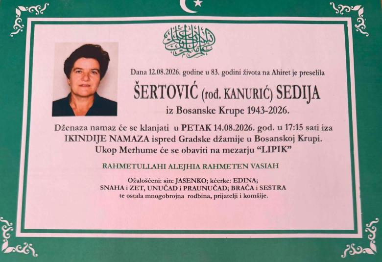 &Scaron;ertović (rođ. Kanurić) Sedija