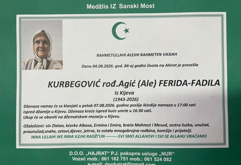 Kurbegović rođ. Agić (Ale) Ferida-Fadila