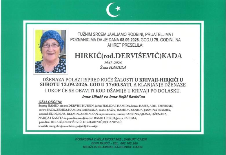 Hirkić (rođ. Dervi&scaron;ević) Kada