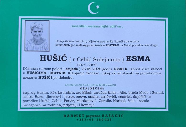 Hu&scaron;ić (r. Ćehić Sulejmana) Esma
