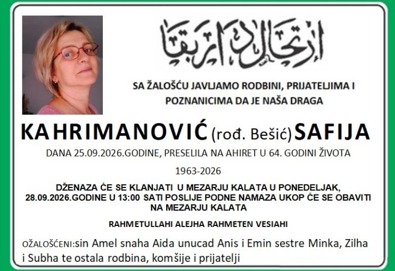 Kahrimanović (rođ. Be&scaron;ić) Safija