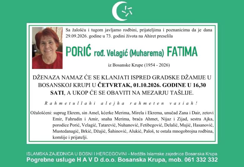 Porić rođ. Velagić (Muharema) Fatima