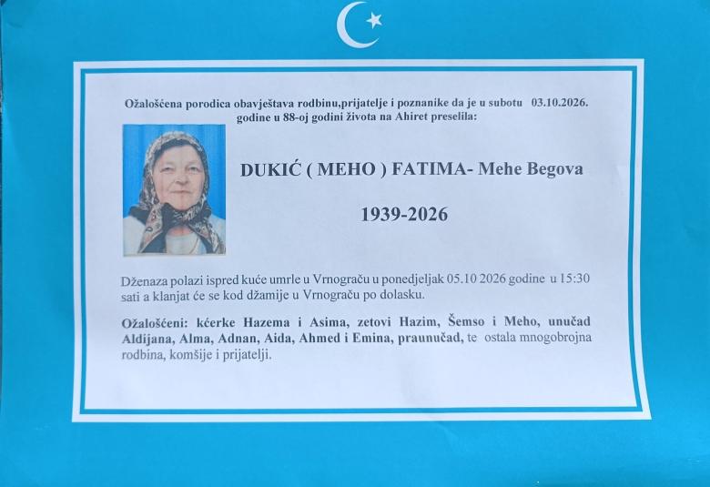 Dukić (Meho) Fatima &ndash; Mehe Begova