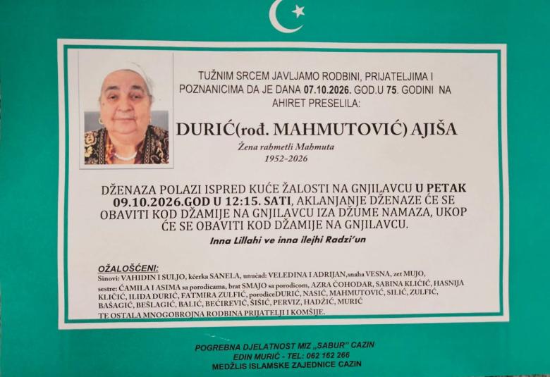 Durić (rođ. Mahmutović) Aji&scaron;a