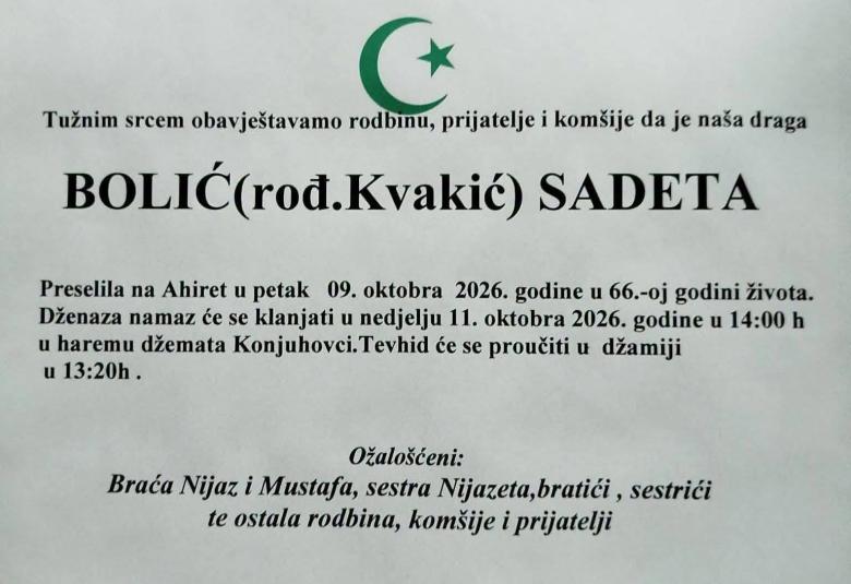 Bolić (rođ. Kvakić) Sadeta