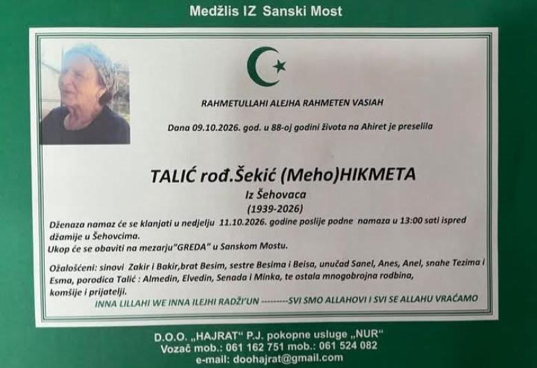 Talić rođ. &Scaron;ekić (Meho) Hikmeta