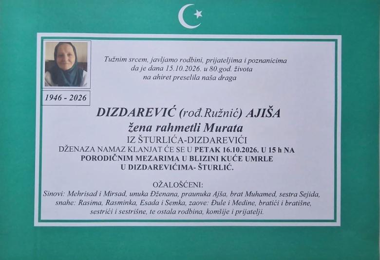 Dizdarević (rođ. Ružnić) Aji&scaron;a