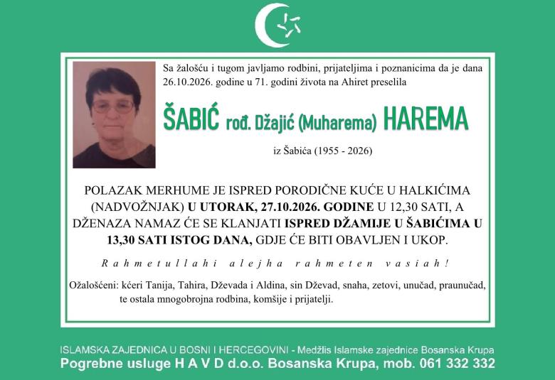 &Scaron;abić rođ. Džajić (Muharema) Harema