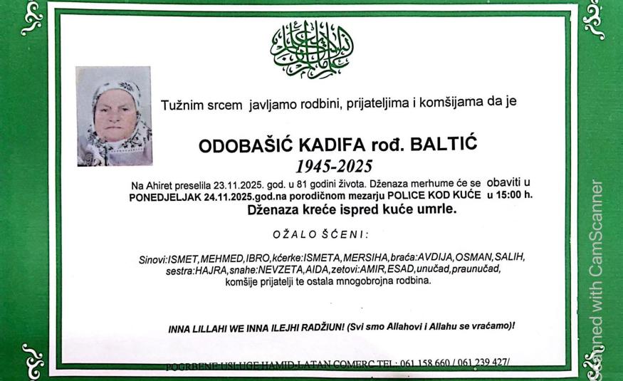 Odob­ašić Kadifa rođ. Baltić