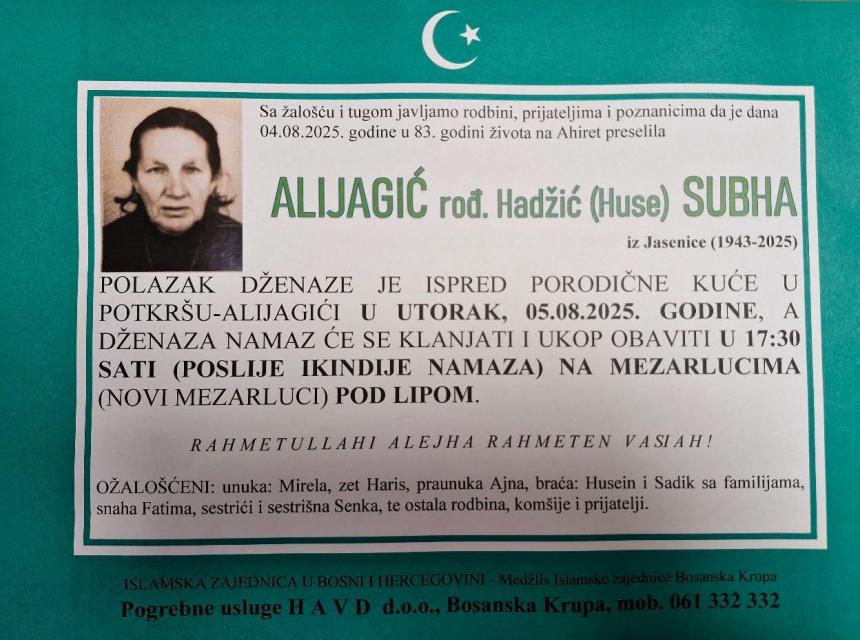 Alijagić rođ. Hadžić (Huse) Subha