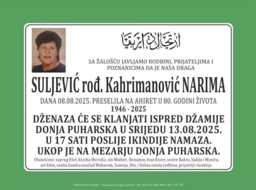 Suljević rođ. Kahrimanović NarimaP