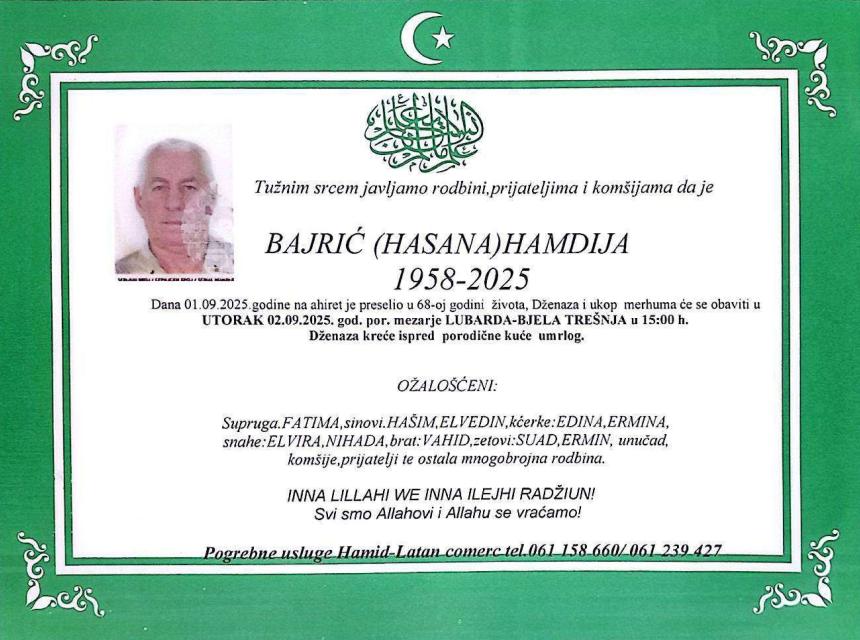 Na Ahiret preselio Bajrić (Hasana) Hamdija | Cazin.NET