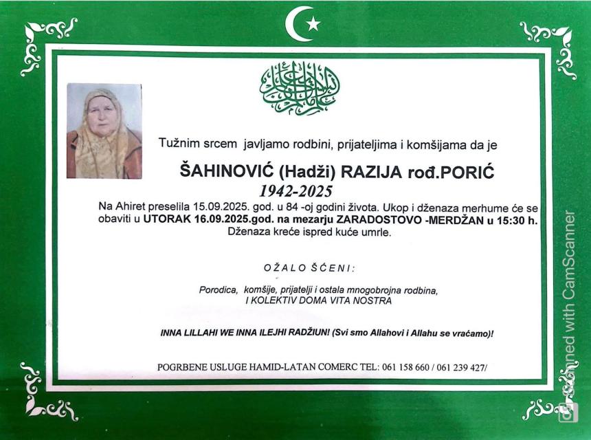 Šahinović (Hadži) Razija rođ.Porić