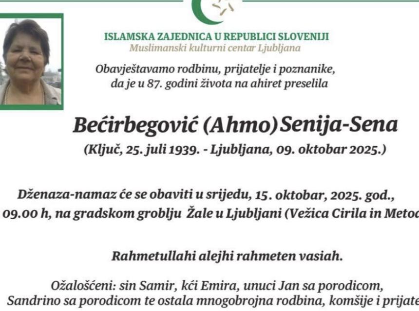 Bećirbegović (Ahmo) Senija – Sena
