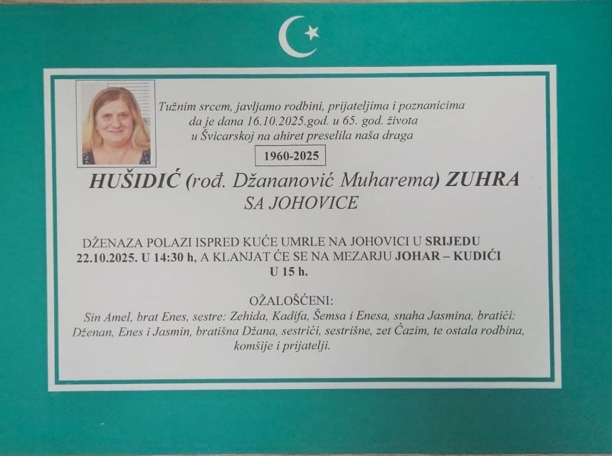 Hušidić (rođ. Džananović Muharema) Zuhra