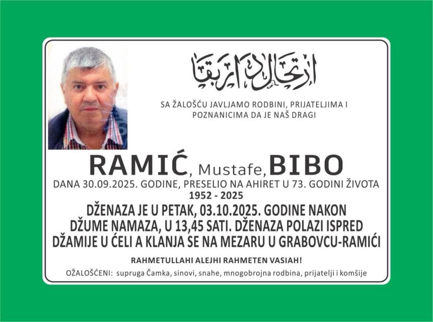 Na Ahiret preselio Ramić (Mustafe) Bibo | Cazin.NET