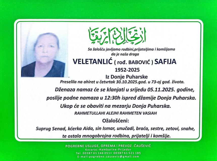 Veletanlić (rođ. Babović) Safija