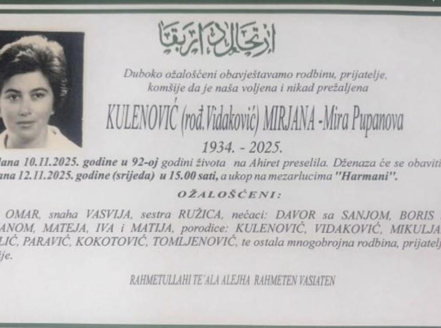 Kulenović (rod. Vidaković) Mirjana – Mira Pupanova