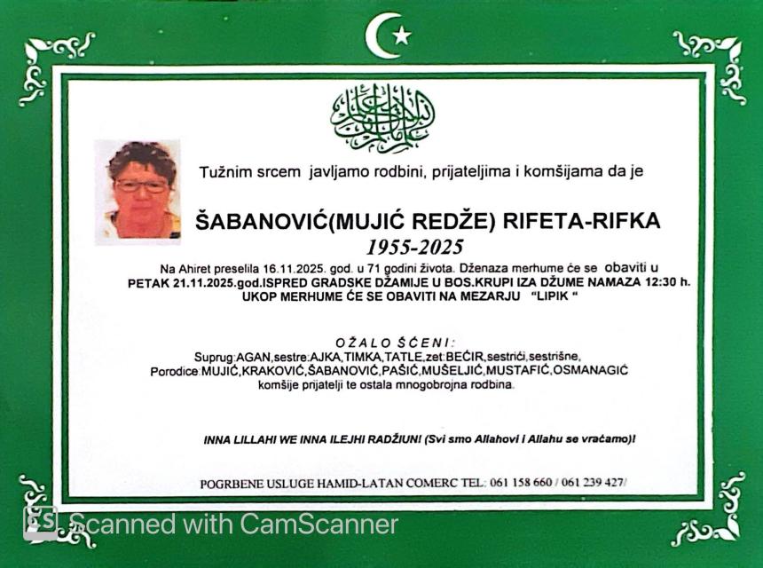 Šabanović (Mujić Redže) Rifeta – Rifka