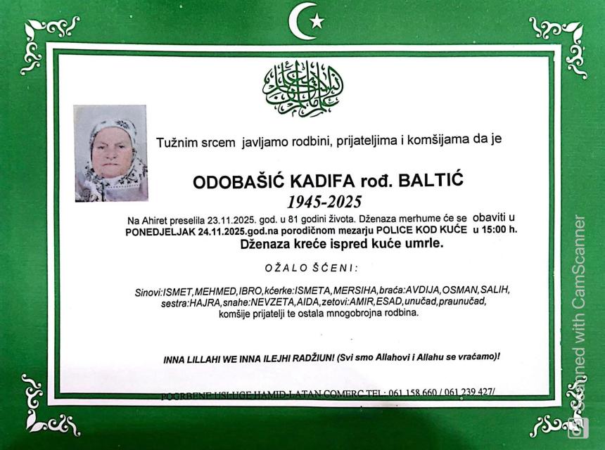 Odob­ašić Kadifa rođ. Baltić