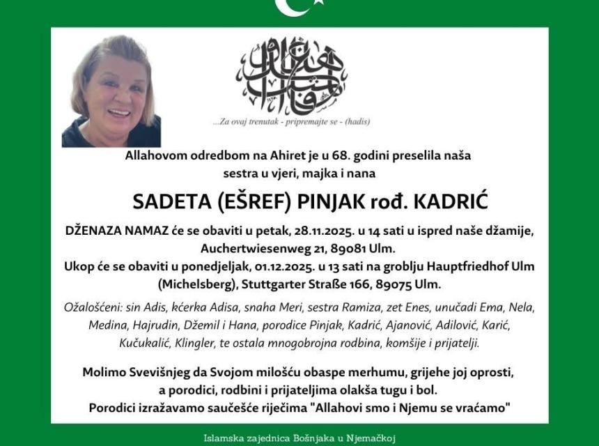 Sadeta (Ešref) Pinjak rođ. Kadrić