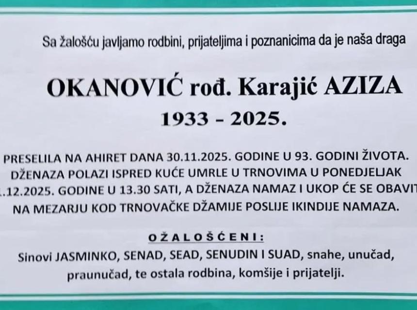 OKANOVIĆ rođ. Karajić Aziza