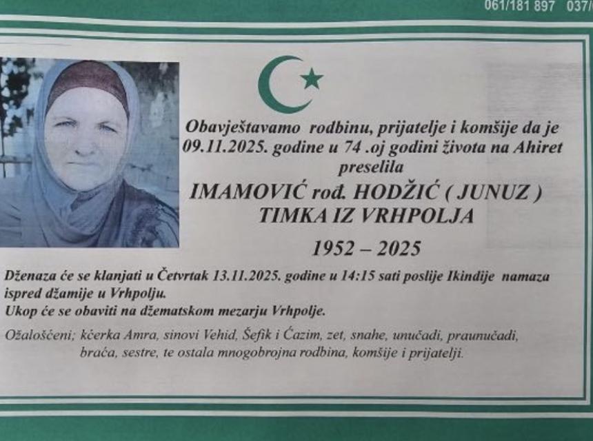 Imamović rođ. Hodžić (Junuz) Timka 
