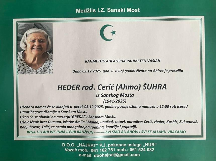 Heder rođ. Cerić (Ahmo) Šuhra