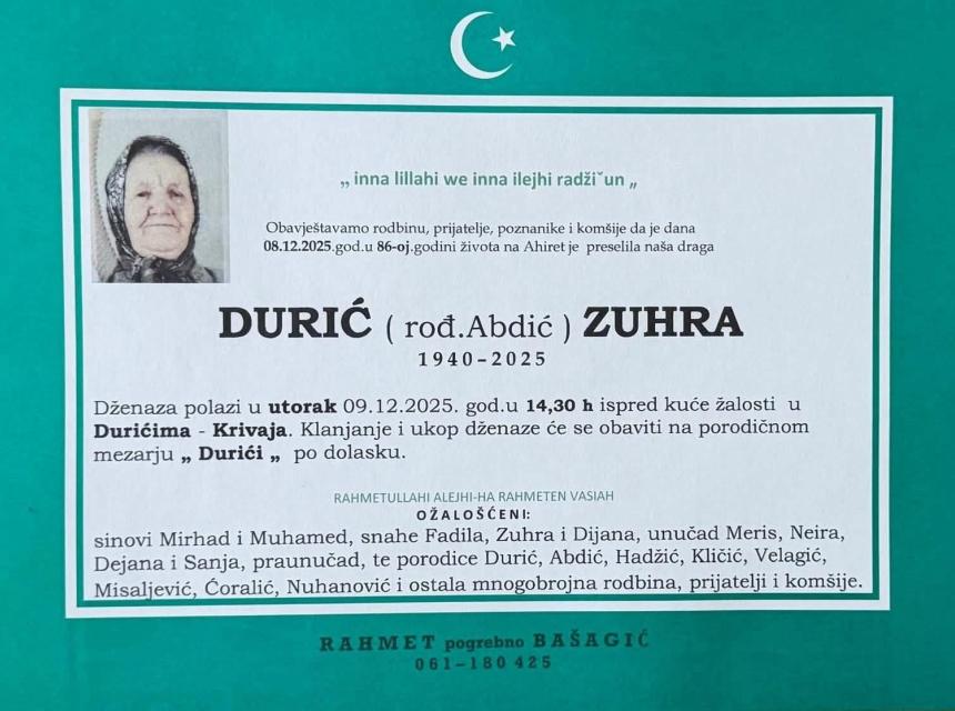 Durić (rođ. Abdić) Zuhra