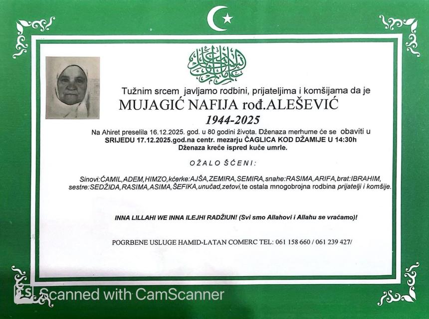 Mujagić Nafija, rođ. Ale&scaron;ević