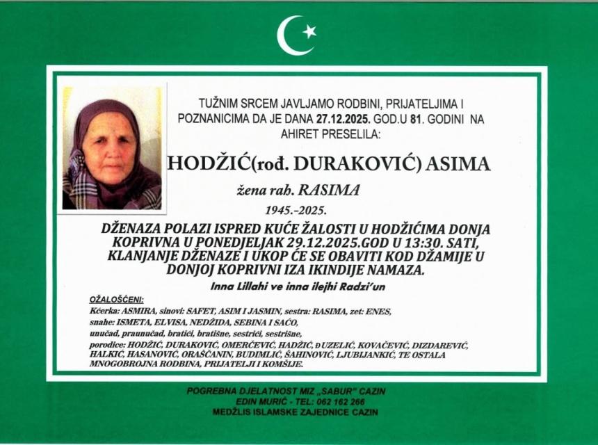 Hodžić (rođ. Duraković) Asima,
