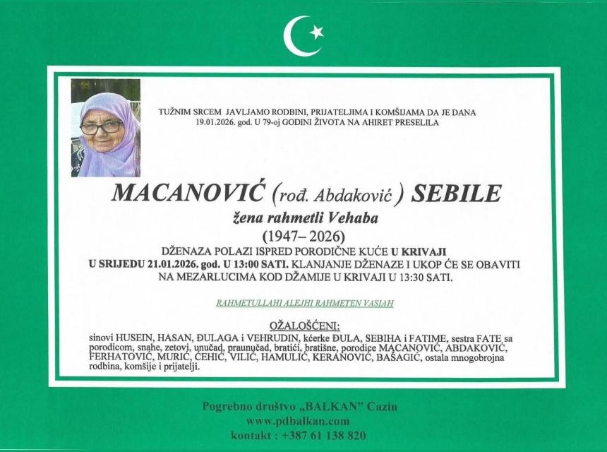 Macanović (rođ. Abdaković) Sebile