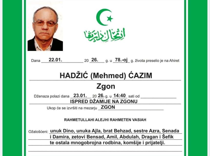 Hadžić (Mehmed) Čazim Zgon