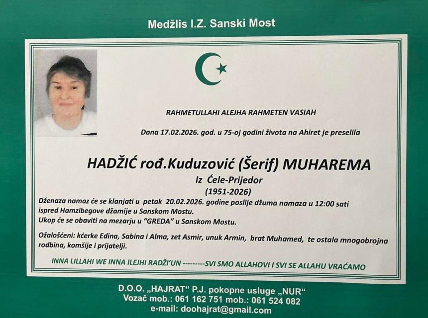 HADŽIĆ rođ. Kuduzović (&Scaron;erif) MUHAREMA