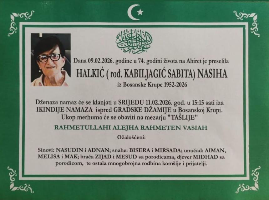 Halkić (rođ. Kabiljagić Sabita) Nasiha