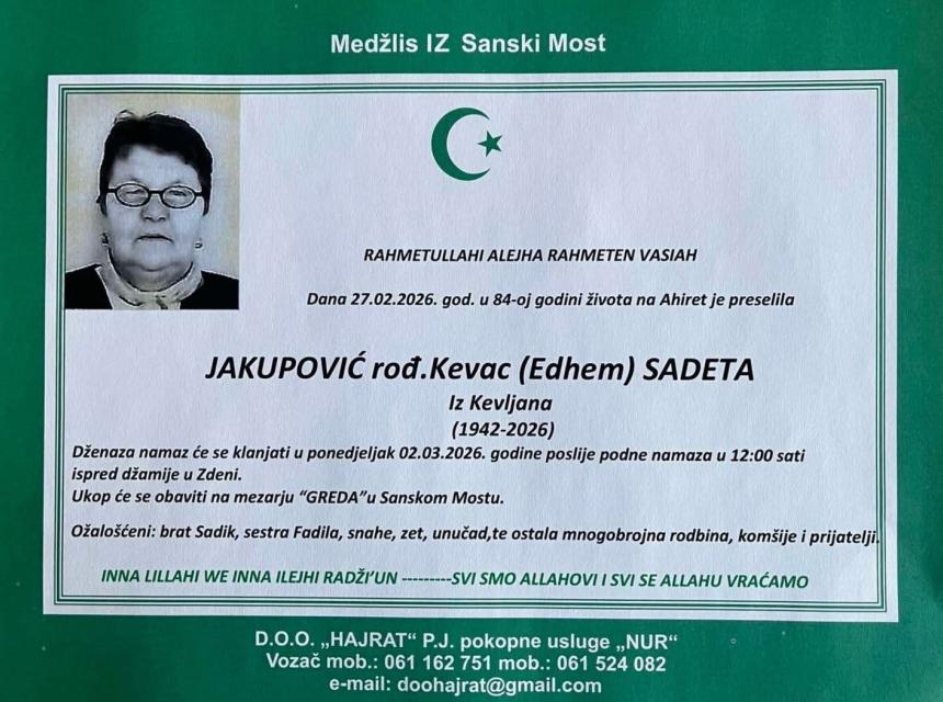 Jakupović, rođ. Kevac (Edhem) Sadeta