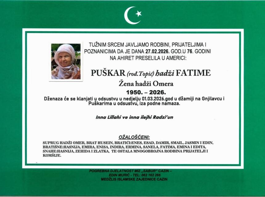 Pu&scaron;kar (rođ. Topić) hadži Fatime