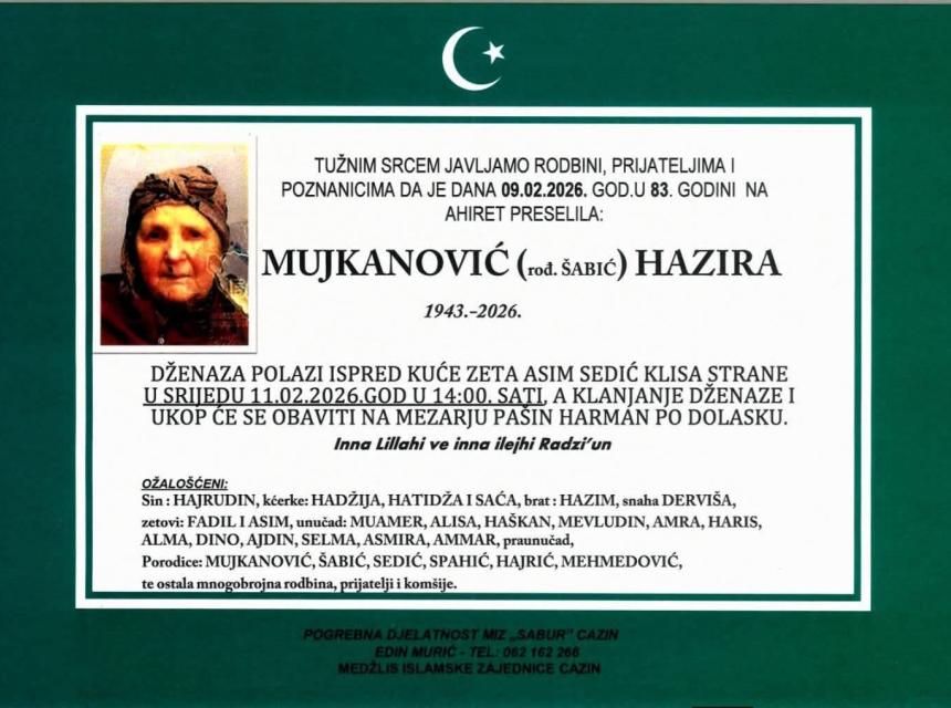 Mujkanović (rođ. &Scaron;abić) Hazira