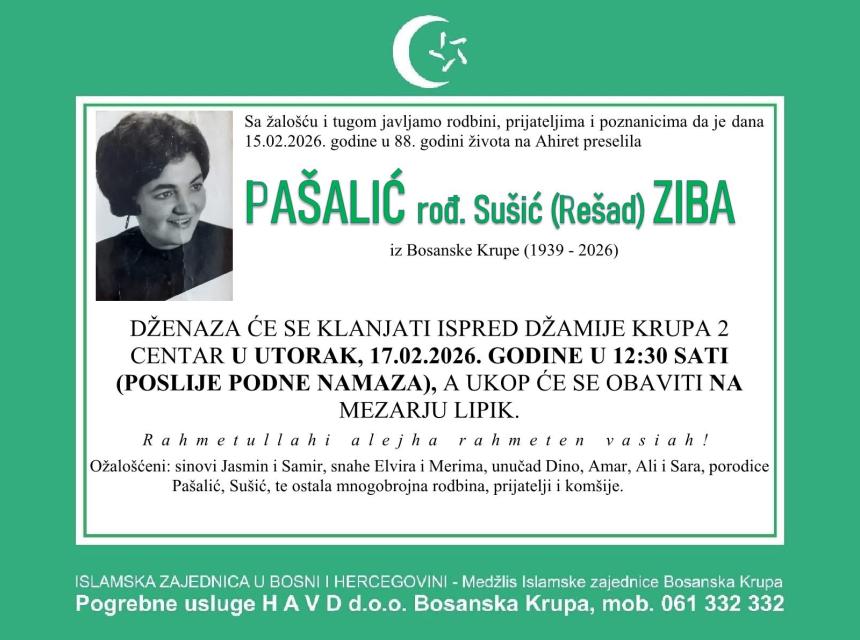 Pa&scaron;alić, rođ. Su&scaron;ić (Re&scaron;ad) Ziba