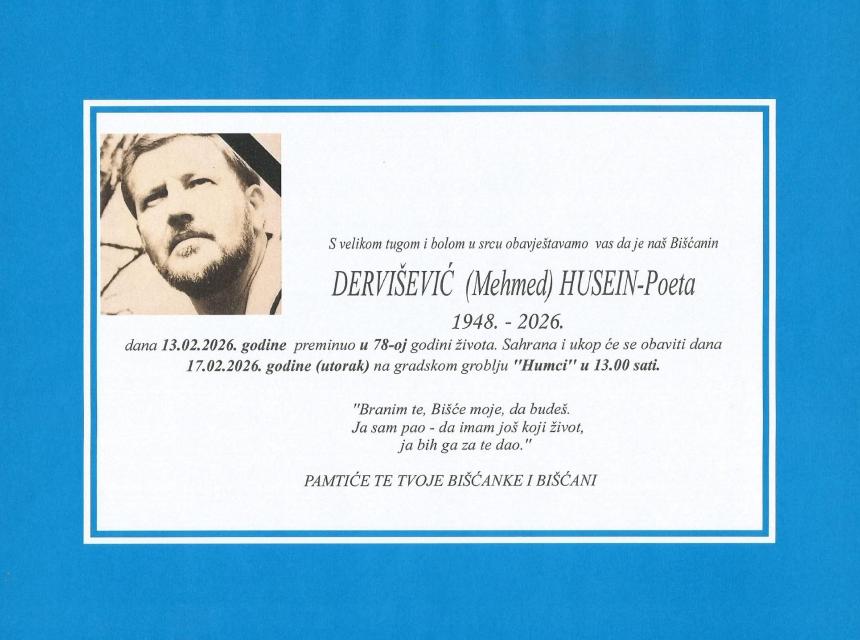 Zauvijek nas je napustio Husein Dervi&scaron;ević &ndash; Poeta.