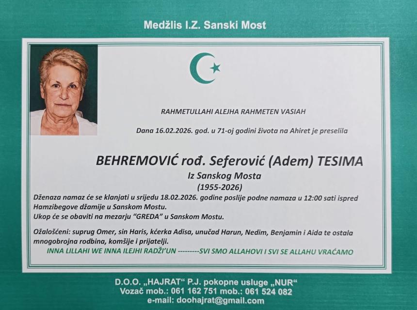 Behremović, rođ. Seferović (Adem) Tesima