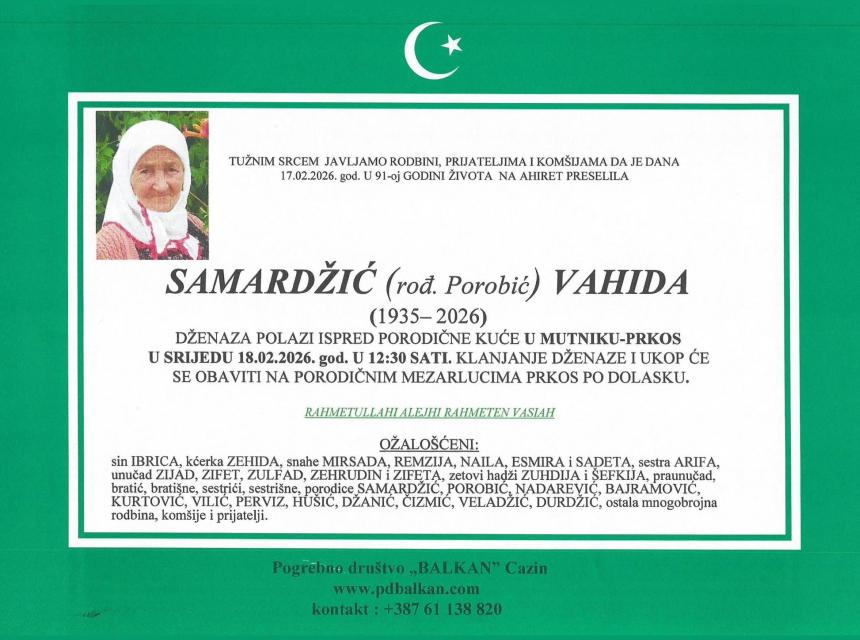 Samardžić (rođ. Porobić) Vahida