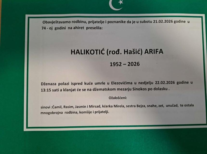 Halikotić (rođ. Ha&scaron;ić) Arifa