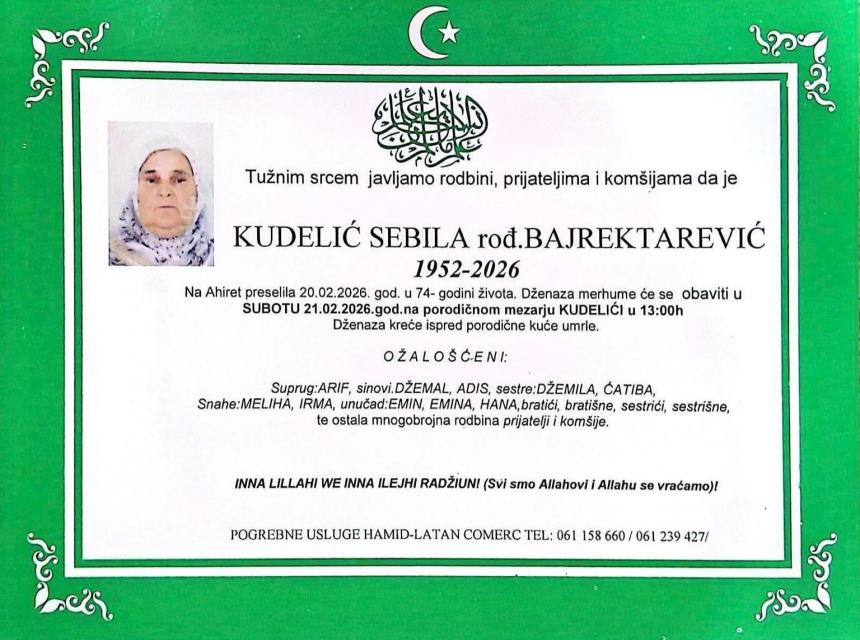 Kudelić Sebila, rođ. Bajrektarević