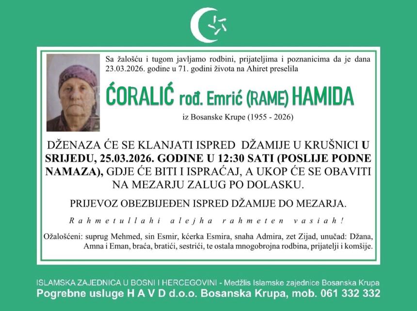 Ćoralić, rođ. Emrić (Rame) Hamida