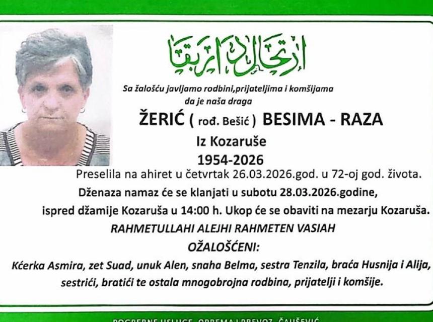 Žerić (rođ. Be&scaron;ić) Besima &ndash; Raza iz Kozaru&scaron;e