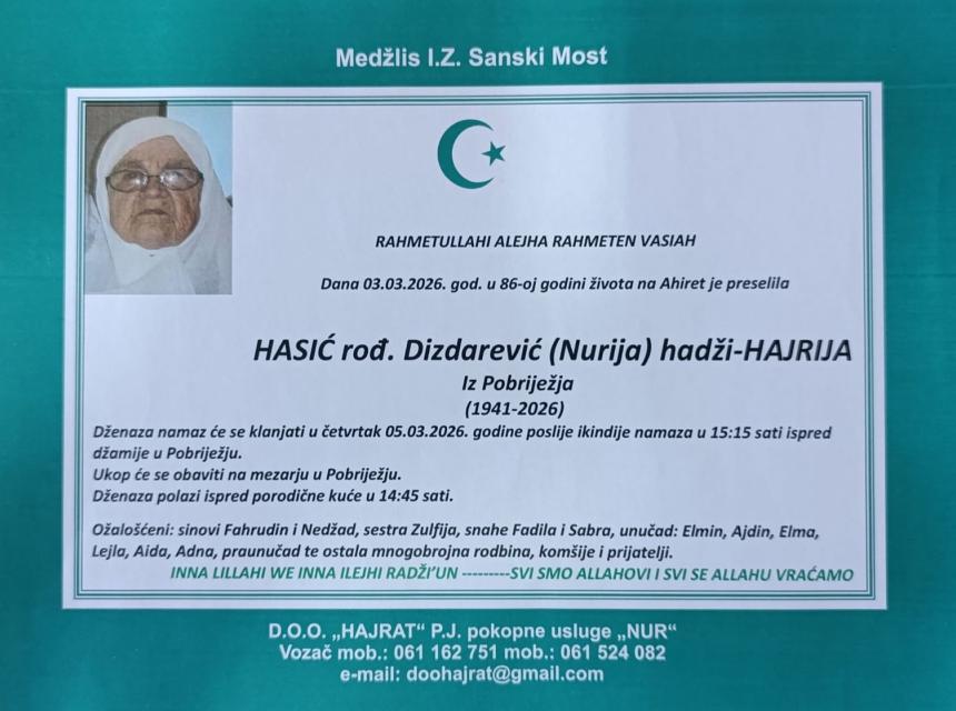 Hasić, rođ. Dizdarević (Nurija), hadži-Hajrija